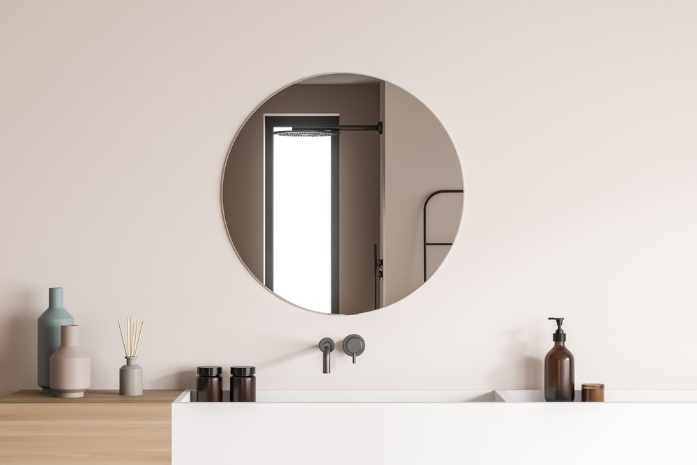 espejo redondo decorativo, ideas  para baños departamento